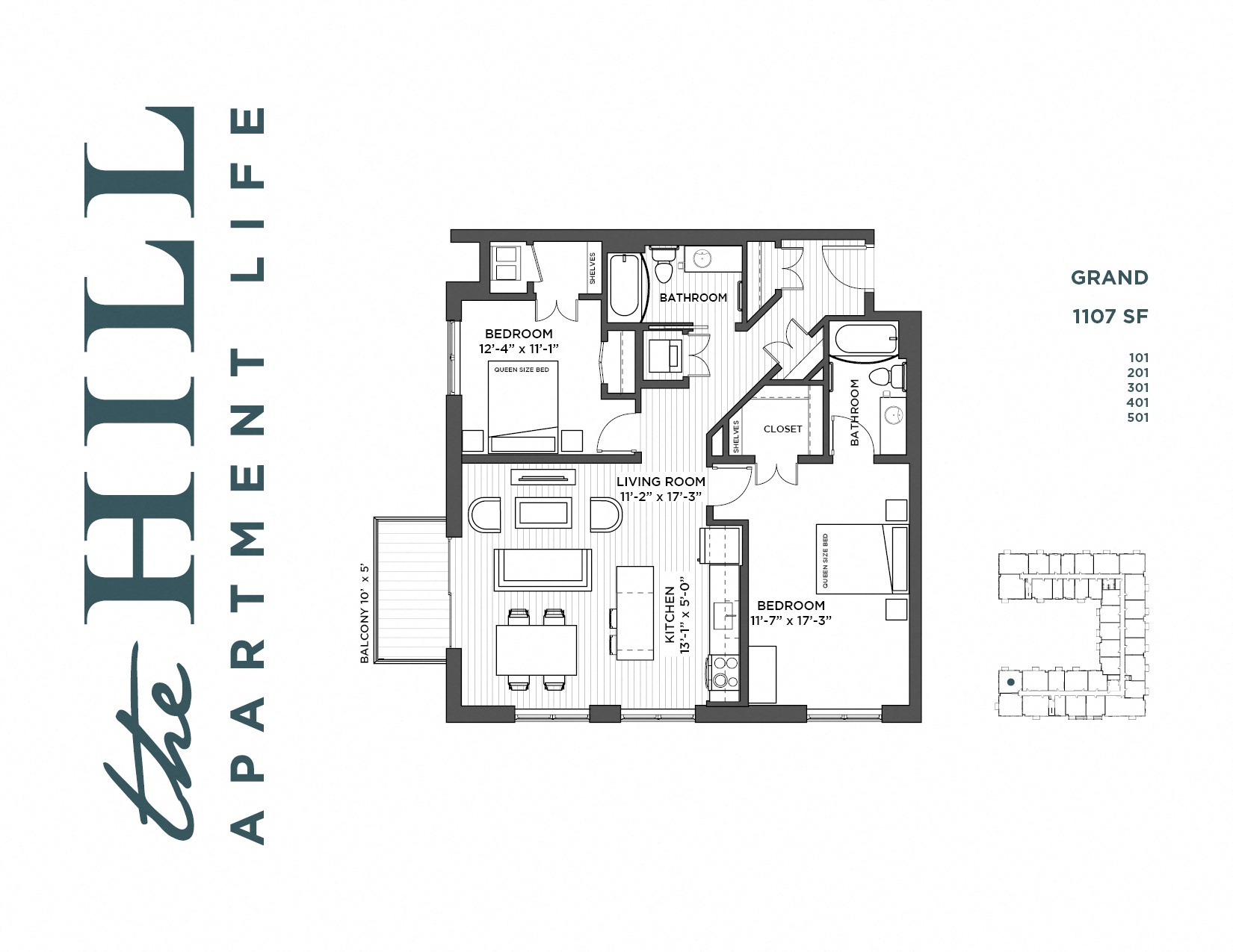 2 bedroom floor plan at The Hill Apartments in st paul mn